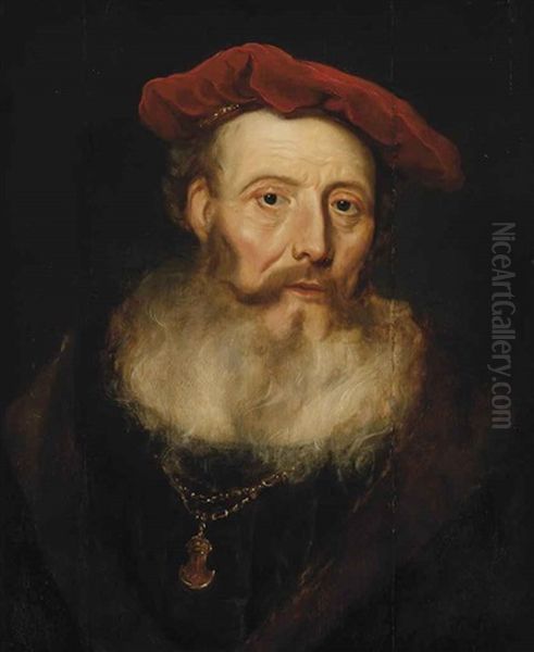 A Bearded Man With A Red Velvet Cap Oil Painting by Govaert Flinck Cleve