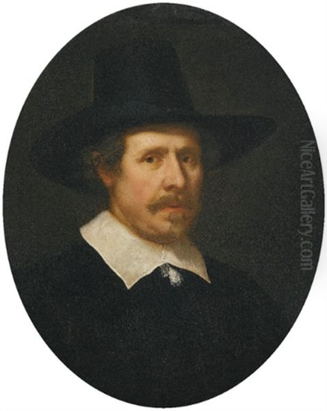Portrait Of A Gentleman, Bust Length Oil Painting by Govaert Flinck Cleve
