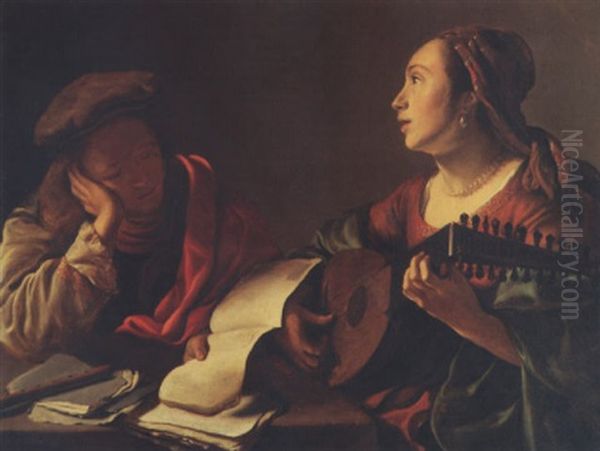 Die Mussestunde Oil Painting by Govaert Flinck Cleve