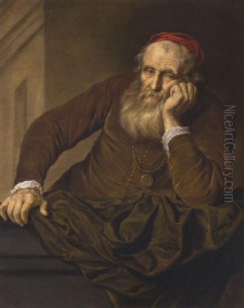 Portrait Of An Old Man Wearing A Red Hat Oil Painting by Govaert Flinck Cleve
