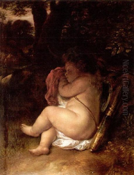 A Sleeping Cupid Oil Painting by Govaert Flinck Cleve