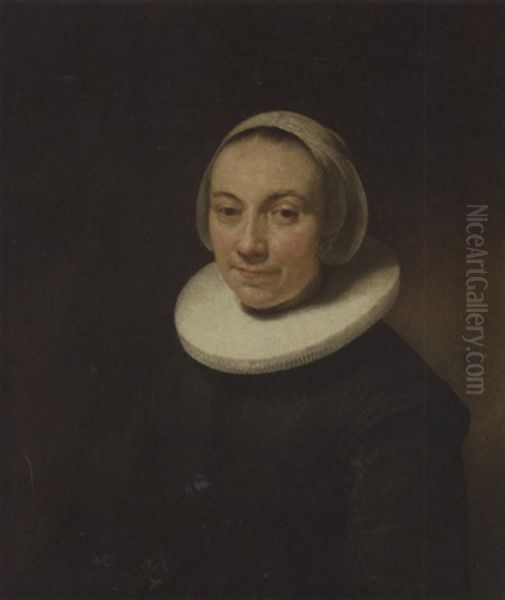 Portrait Of A Lady In A Black Dress With A Ruff And A White Head-dress Oil Painting by Govaert Flinck Cleve