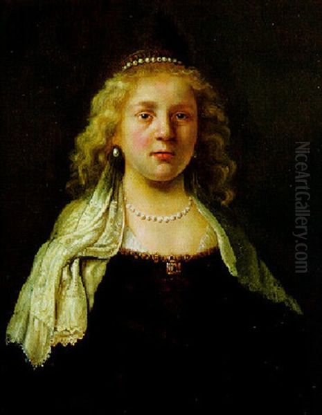 Bildnis Einer Jungen Frau Mit Perlenschmuck Oil Painting by Govaert Flinck Cleve