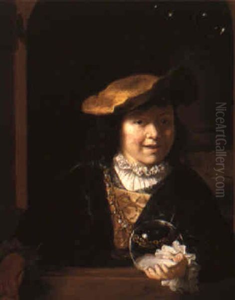 A Young Boy Blowing Bubbles Oil Painting by Govaert Flinck Cleve