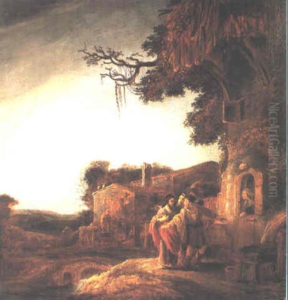 Christ's Arrival At The House Of Emmaus Oil Painting by Govaert Flinck Cleve