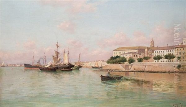 Puerto De Malaga Oil Painting by Enrique Florido Bernils