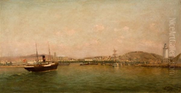Puerto De Malaga Oil Painting by Enrique Florido Bernils