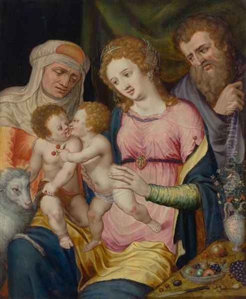 The Holy Family With Elisabeth And John Oil Painting by Frans Floris