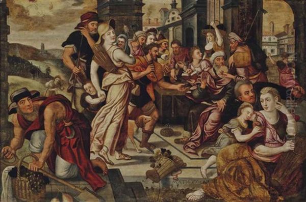 The Parable Of The Workers In The Vineyard (matthew 20:1-16) Oil Painting by Frans Floris