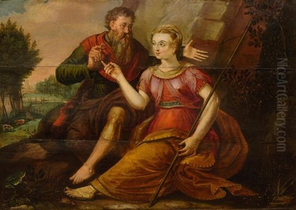 Tamar And Juda (genesis, 38) Oil Painting by Frans Floris