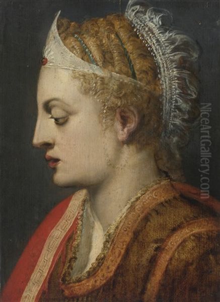 Profile Portrait Of A Woman Oil Painting by Frans Floris