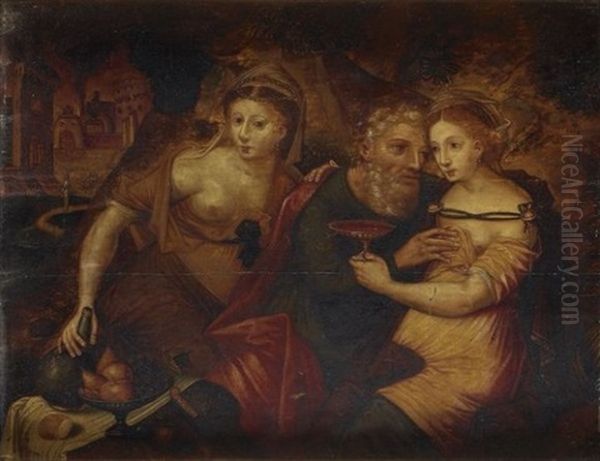 Loth Et Ses Filles (in 3 Parts) Oil Painting by Frans Floris