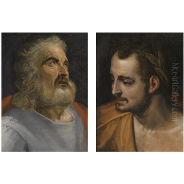 Portrait Of A Bearded Man (+portrait Of A Roman Emperor; Pair) Oil Painting by Frans Floris