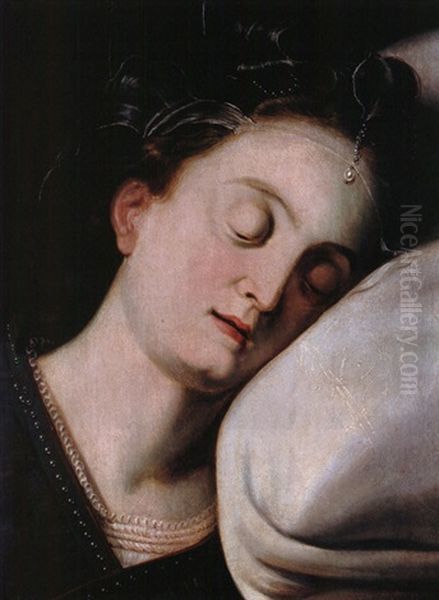 Kopf Einer Jungen Frau Auf Kissen Oil Painting by Frans Floris