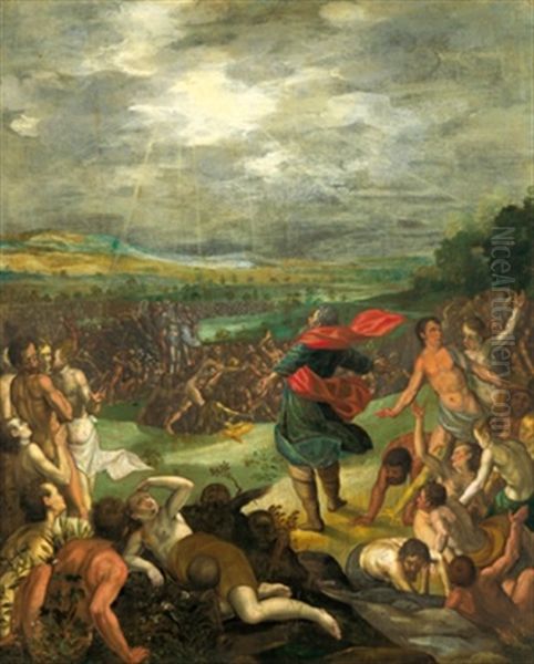 Moses Empfangt Von Gott Den Auftrag, Die Israeliten Aus Agypten Durch Die Wuste Zum Berg Sinai Zu Fuhren Oil Painting by Frans Floris