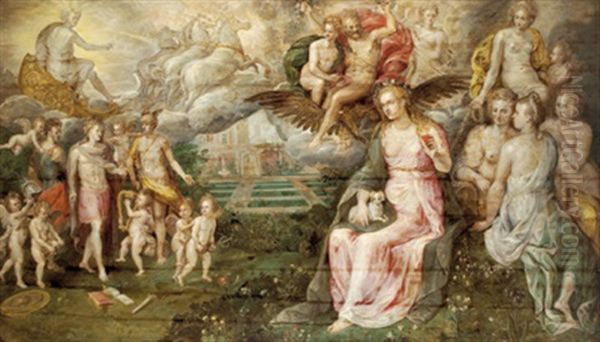 Die Olympischen Gotter In Und Uber Einer Parklandschaft Mit Einem Schloss Oil Painting by Frans Floris