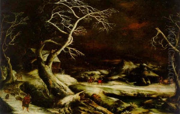 A Winter Landscape With The Flight Into Egypt Oil Painting by Frans Floris