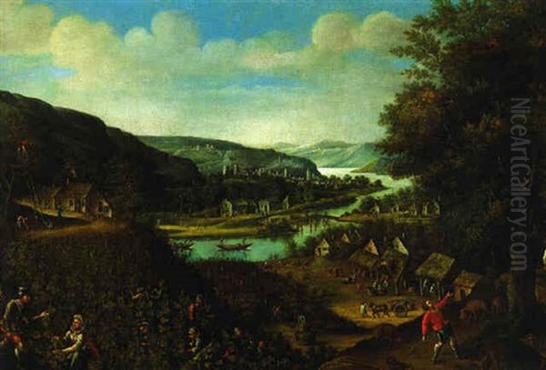 Les Vendanges Dans Un Paysage De Riviere : Le Mois De Novembre Oil Painting by Frans Floris