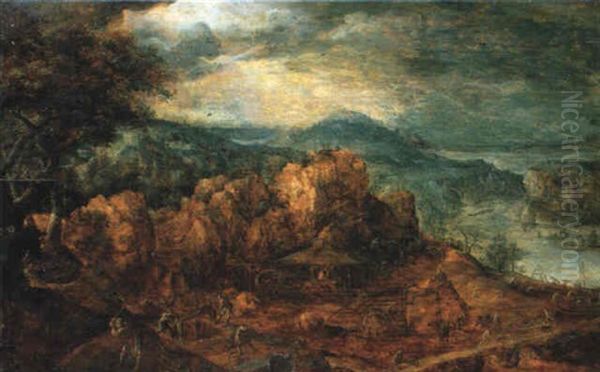 View Of An Iron Mine And Foundry By The River Meuse Oil Painting by Frans Floris