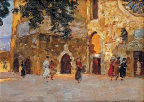 L'eglise San Giusto A Trieste Oil Painting by Ugo Flumiani