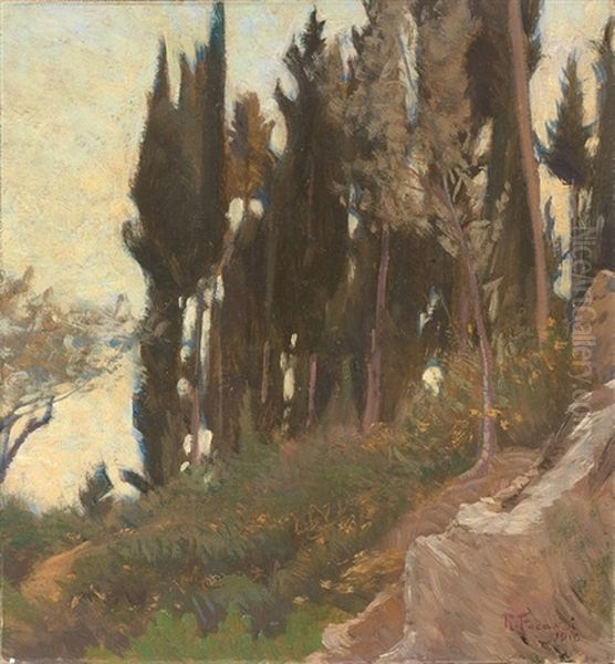 Cipressi A Monte Morello Oil Painting by Ruggero Focardi
