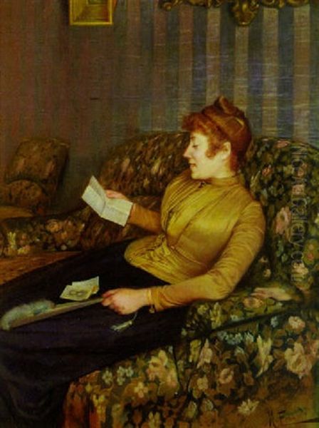 Reading The Letter Oil Painting by Ruggero Focardi