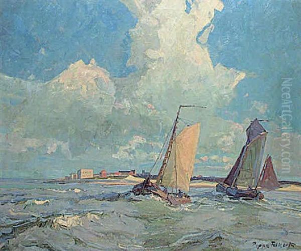 Segelboote Vor Kustenlandschaft Oil Painting by Poppe Folkerts