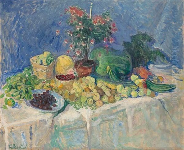 Oppstilling Pa Hvit Duk Oil Painting by Bernhard Folkestad