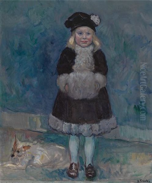 Liten Pike Med Hund Oil Painting by Bernhard Folkestad