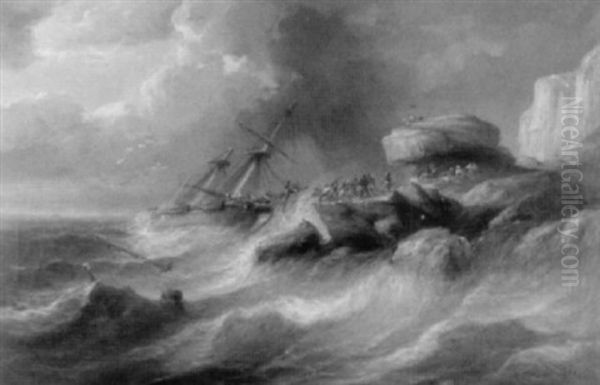 Marinebild Mit Leckgeschlagenem Dreimaster Oil Painting by Andre Foneche