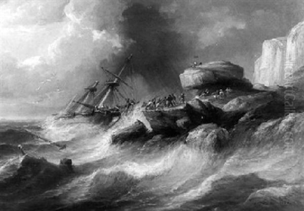 Marinebild Mit Leckgeschlagenem Dreimaster Oil Painting by Andre Foneche