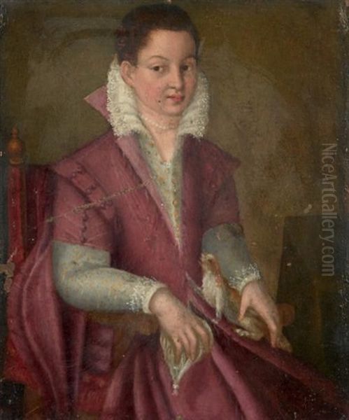 Jeune Dame En Rose Et Son Chien Oil Painting by Lavinia Fontana