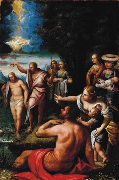 The Baptism Of Christ Oil Painting by Prospero Fontana