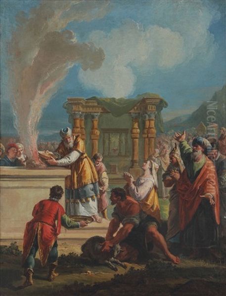 Mose Salvato Dalle Acque Il Sacrificio Di Aronne Oil Painting by Francesco Salvator Fontebasso