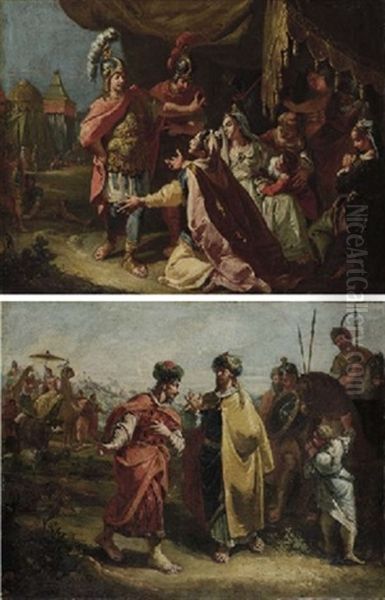 The Family Of Darius Before Alexander The Great (+ The Meeting Of Jacob And Esau; Pair) Oil Painting by Francesco Salvator Fontebasso