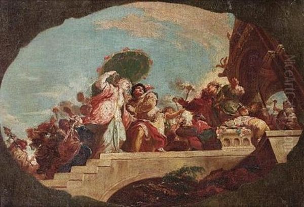 A Couple And Their Entourage Before A Ruler (bozzetto) Oil Painting by Francesco Salvator Fontebasso