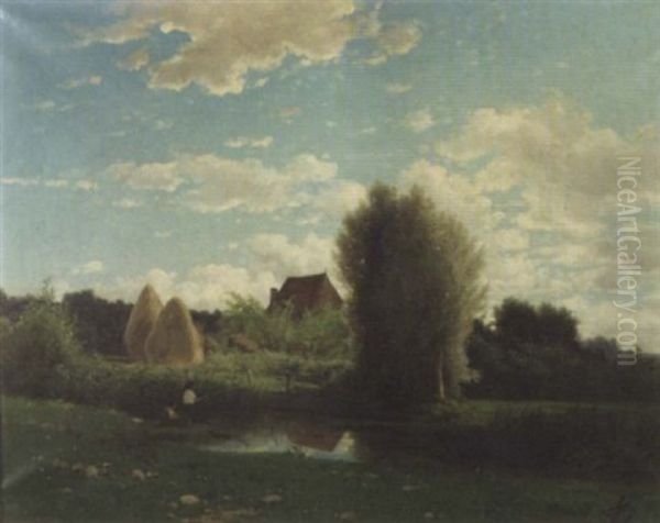 Ferme Aux Environs De Bourg Dans L'ain Oil Painting by Horace-Antoine Fonville