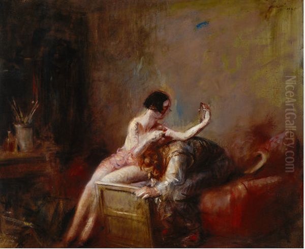 Artist And Model Oil Painting by Jean-Louis Forain