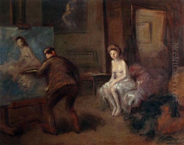 Dans L'atelier, L'artiste Et Son Modele Oil Painting by Jean-Louis Forain
