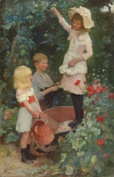 The Apple Pickers Oil Painting by Elizabeth Stanhope Forbes