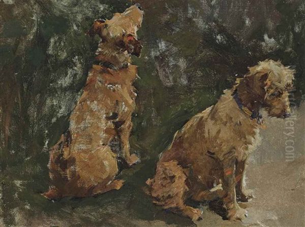 Two Terriers: Study For 'the Half Holiday' Oil Painting by Elizabeth Stanhope Forbes