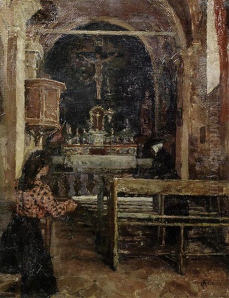 Church Interior, Brittany Oil Painting by Elizabeth Stanhope Forbes