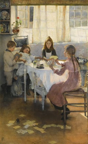 A Game Of Old Maid Oil Painting by Elizabeth Stanhope Forbes