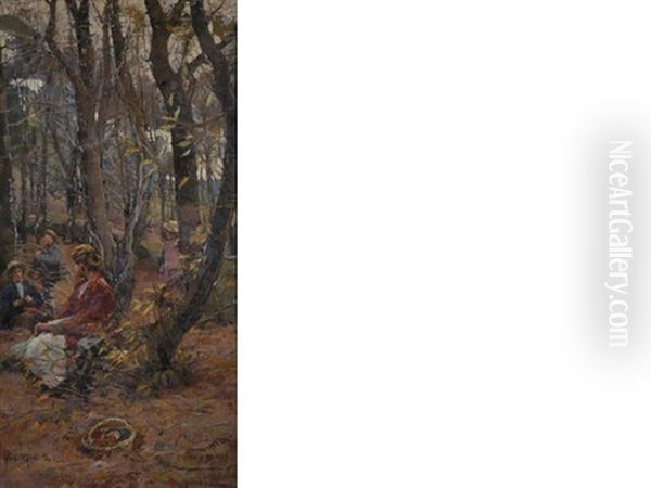 Picnic In The Woods Oil Painting by Elizabeth Stanhope Forbes