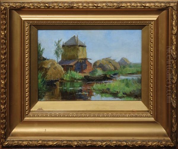 Haystacks - Dutch Farmstead Oil Painting by Elizabeth Stanhope Forbes