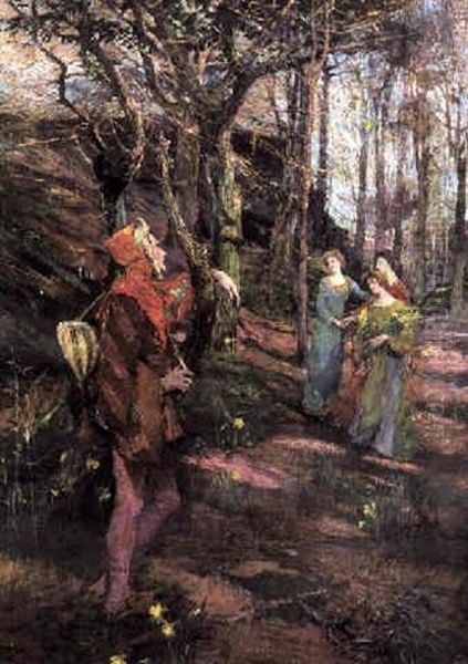 The Poet And Some Country Girls Oil Painting by Elizabeth Stanhope Forbes