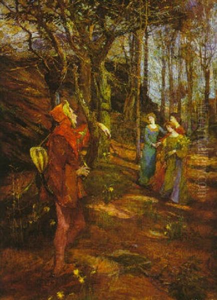 The Poet And Some Country Girls Oil Painting by Elizabeth Stanhope Forbes