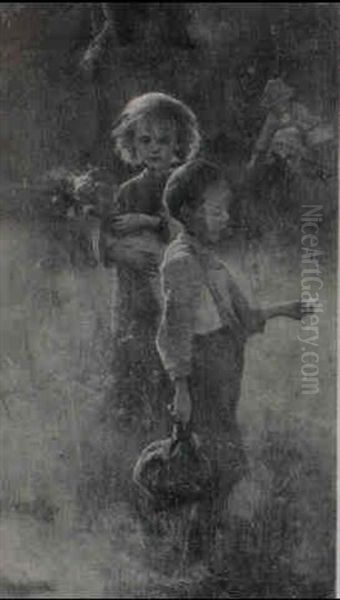 The Mushroom Gatherers Oil Painting by Elizabeth Stanhope Forbes