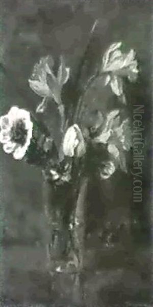 Spring Flowers In A Glass Oil Painting by Elizabeth Stanhope Forbes