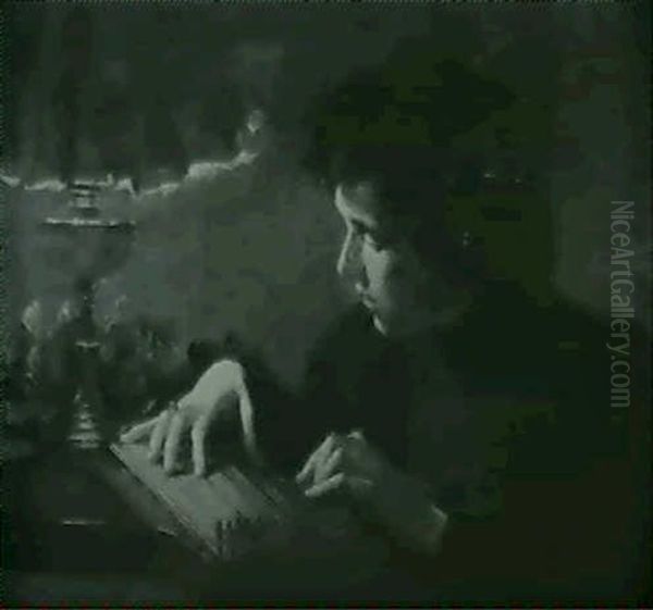 Self Portrait Playing The Zither Oil Painting by Elizabeth Stanhope Forbes